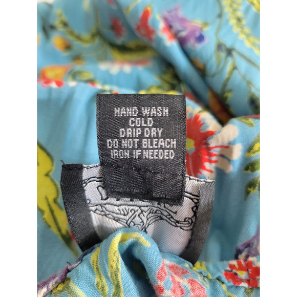 Angie Dress Womens SZ Large Blue Floral Ruffle Colorful Summer Sleeveless - Picture 9 of 16